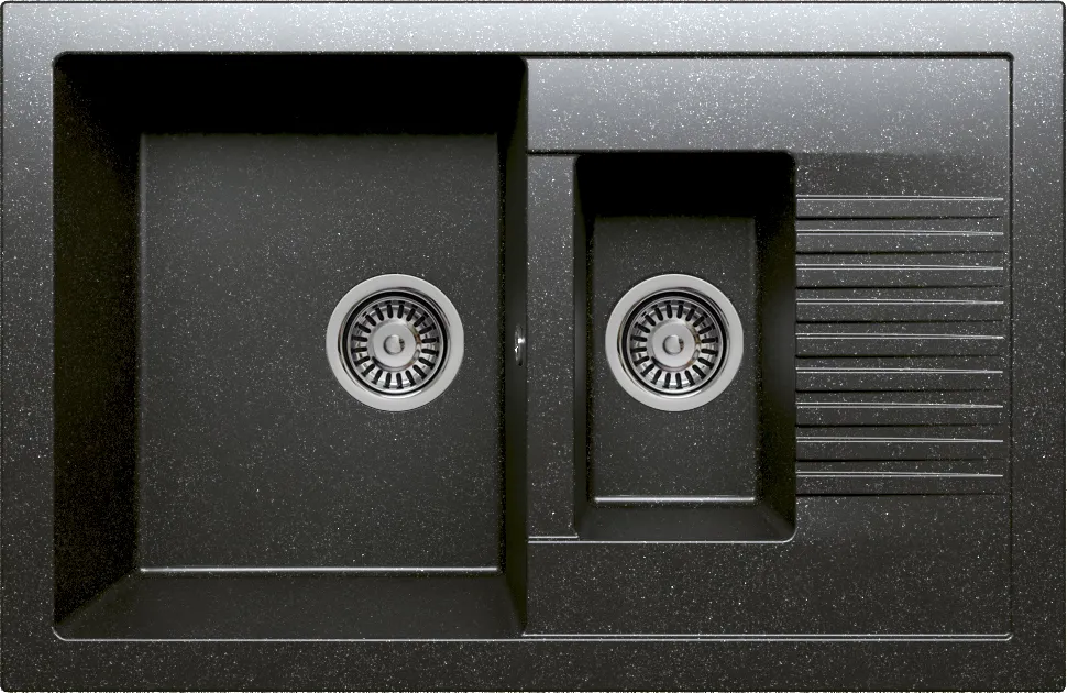 Фото товара: Krona RAUM 2B LR W 770*500 BLACK, мойка, гранит