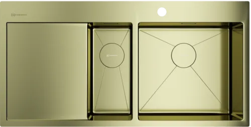 Фото товара: Omoikiri Akisame 100-2-LG-R, мойка, нержавеющая сталь/светлое золото, чаша справа