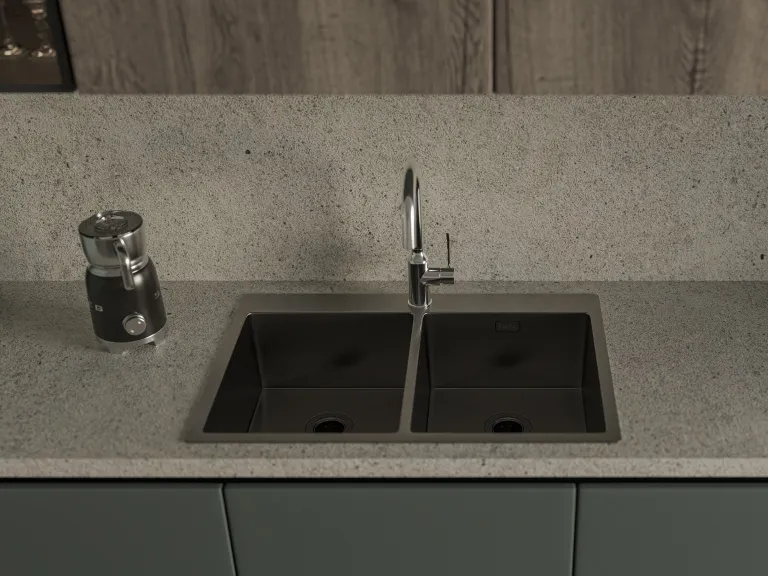 Детальное фото товара: Rivelato RINOX 7450 2В PVD black, мойка, нержавеющая сталь, черный