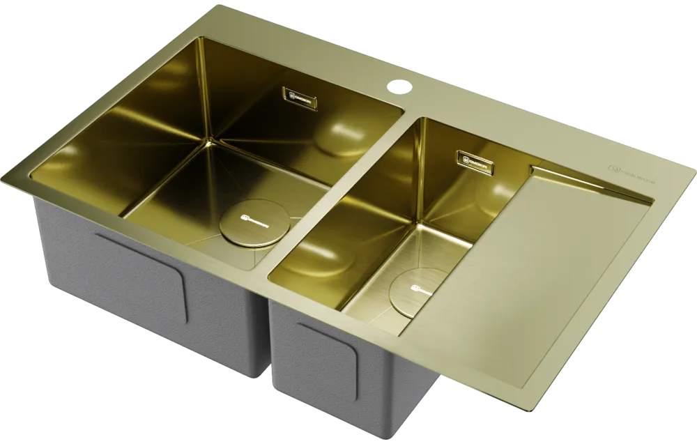 Детальное фото товара: Omoikiri Akisame 78-2-LG-L, мойка, нержавеющая сталь/светлое золото, чаша слева