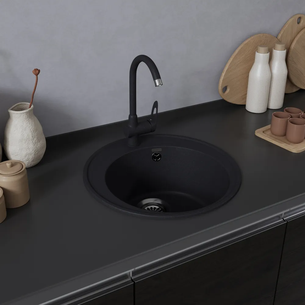 Детальное фото товара: Maunfeld Medusa 485 MFQS-485B, мойка, гранит, черный