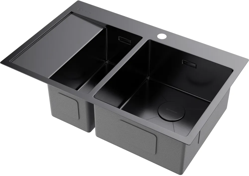 Детальное фото товара: Omoikiri Akisame 78-2-GM-R, мойка, нержавеющая сталь/вороненая сталь, чаша справа