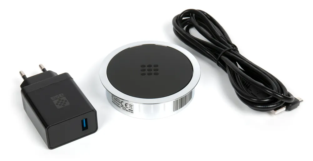 Фото товара: ASA VersaCharger QI, врезная беспроводная быстрая зарядка, диск черный, кольцо хром