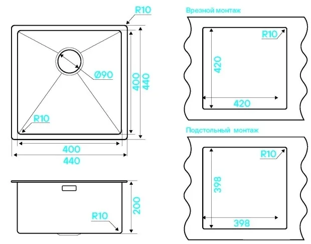 Детальное фото товара: KUCHENSTERN KRAFT 45, мойка, нержавеющая сталь