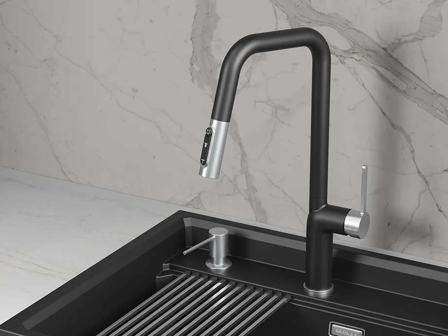 Детальное фото товара: GRANULA 9011 смеситель, нержавеющая сталь, турмалин