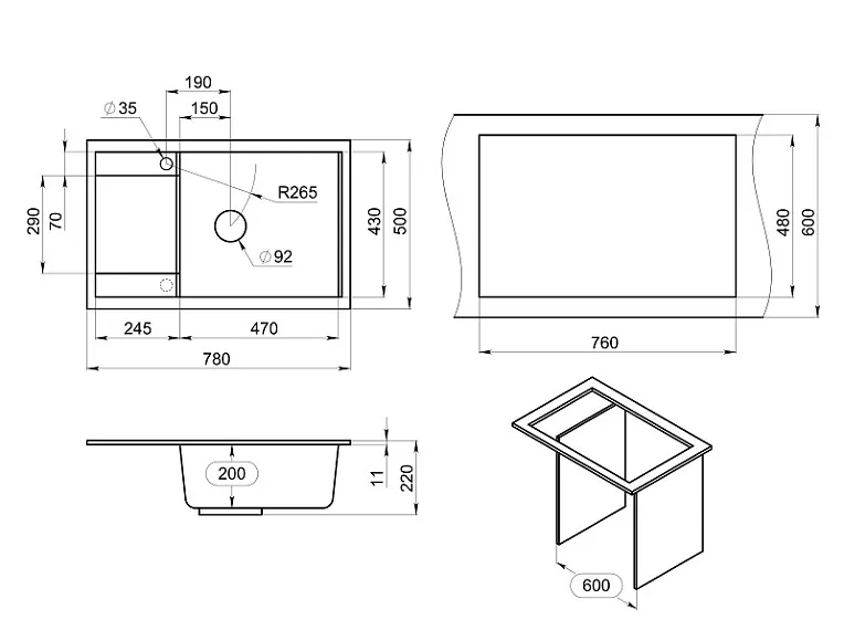 Детальное фото товара: GRANULA 7805 мойка, гранит, алюминиум