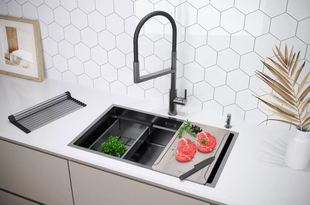 Детальное фото товара: Paulmark NEXT-MULTI SINK 74-L UNI, мойка, нержавеющая сталь, вороненая сталь