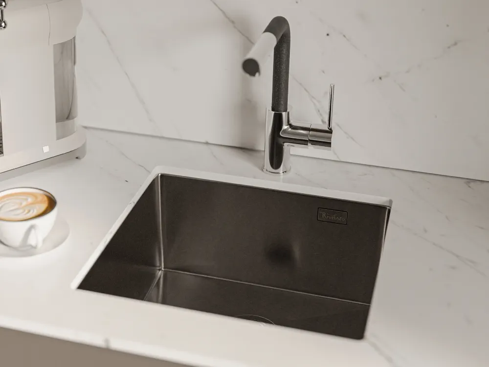 Детальное фото товара: Rivelato RINOX 4444 UN PVD black, мойка, нержавеющая сталь, черный