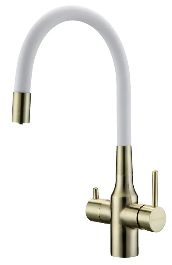 Фото товара: Paulmark SALIX, смеситель, бронза, белый шланг
