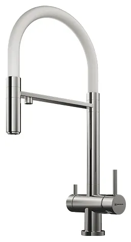 Фото товара: Omoikiri Kanto-C, смеситель, хром/белый гибкий шланг