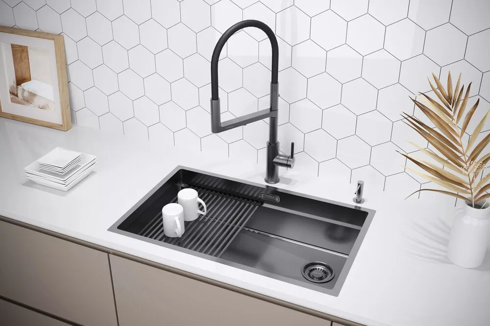 Детальное фото товара: Paulmark NEXT-PRO 74 UNI, мойка, нержавеющая сталь, вороненая сталь