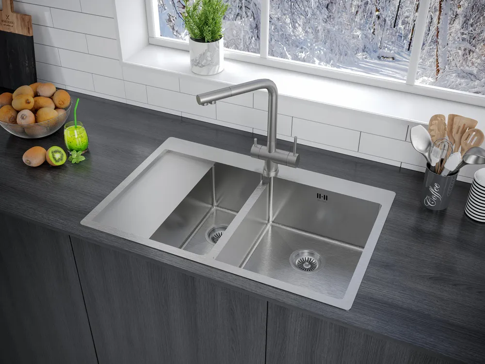 Детальное фото товара: Paulmark KRONER 78/2SF, мойка, нержавеющая сталь брашированное, правая