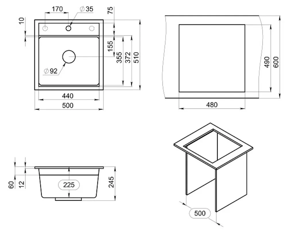 Детальное фото товара: GRANULA 5002i мойка, гранит, черный