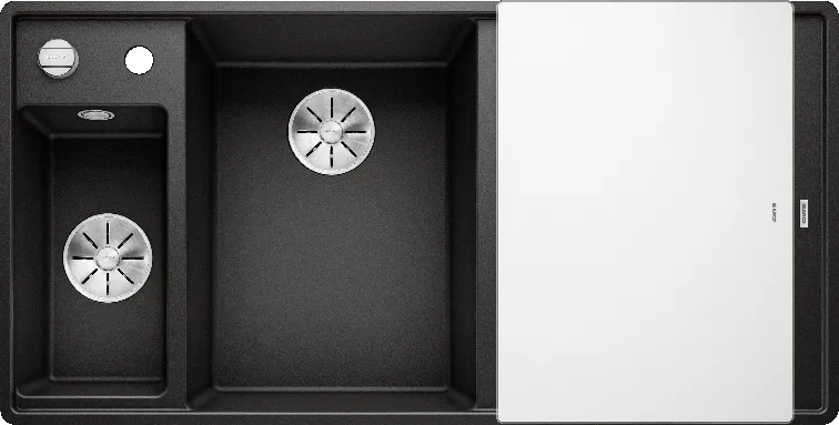 Детальное фото товара: Blanco Axia III 6S-F, мойка, чаша слева, гранит, черный, доска стекло