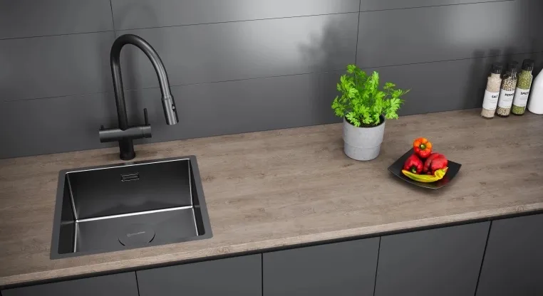 Детальное фото товара: KUCHENSTERN KRAFT 45, мойка, нержавеющая сталь, вороненая сталь