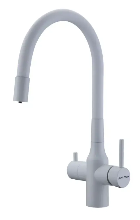 Фото товара: Paulmark SALIX, смеситель, белый матовый, белый шланг