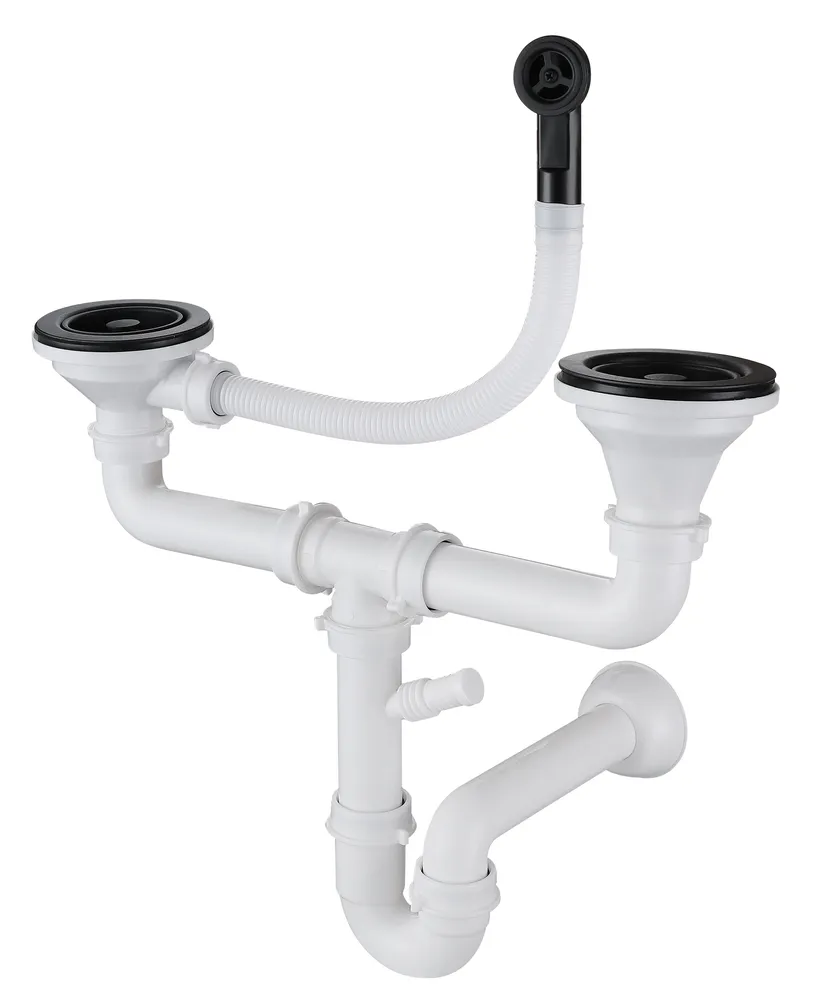 Детальное фото товара: GranFest Сифон двойной 3 1/2" с круглым переливом, черный