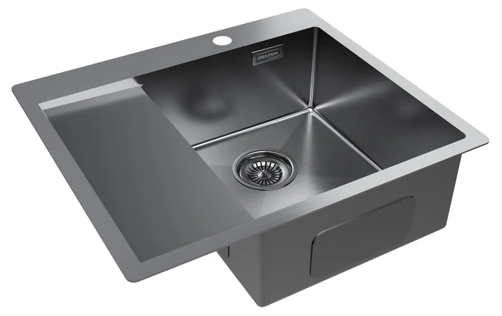 Детальное фото товара: Paulmark KRONER 59F, мойка, нержавеющая сталь, вороненая сталь, правая
