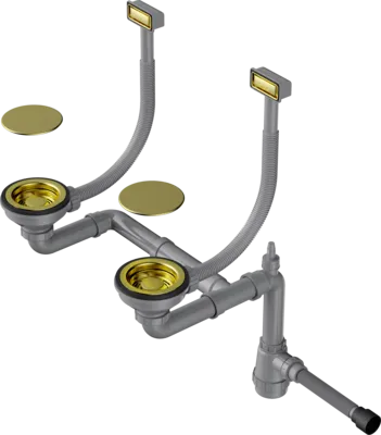 Фото товара: Omoikiri WK-2C-LG Арматура для двухчашевых моек с прямоугольными переливами, светлое золото