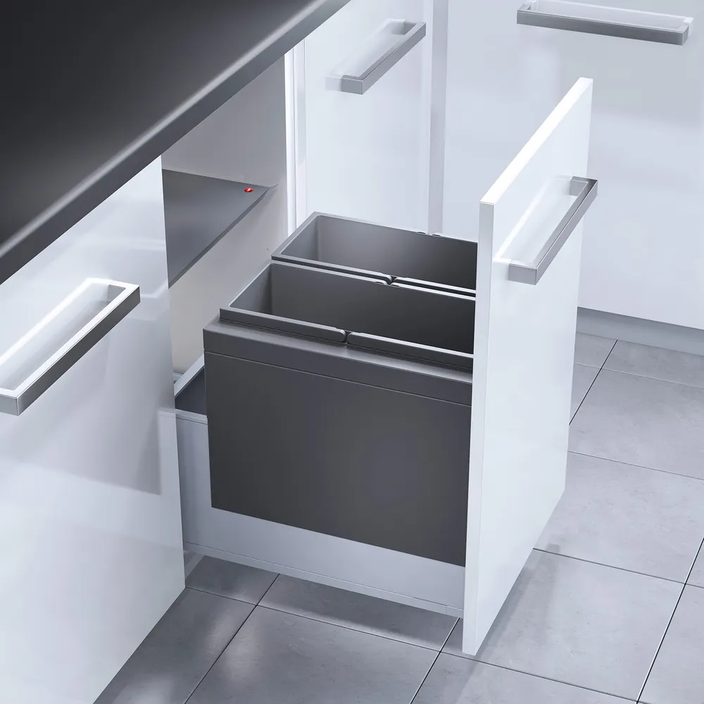 Фото товара: Hailo AS Triple 45 Комплект контейнеров 2x18л, рама, стационарная крышка, графит