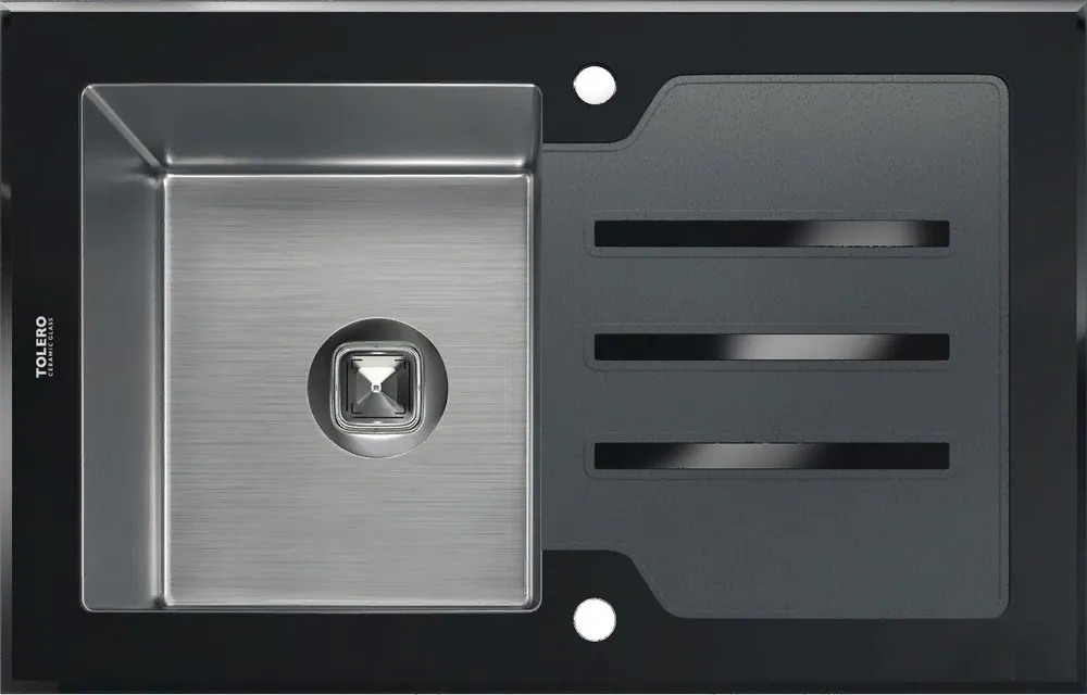 Детальное фото товара: Tolero Ceramic Glass TG-780, мойка, нержавеющая сталь/черное стекло