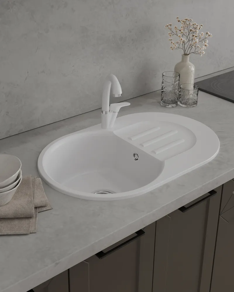 Детальное фото товара: ЭкоМ М-685, мойка, мрамор, белый