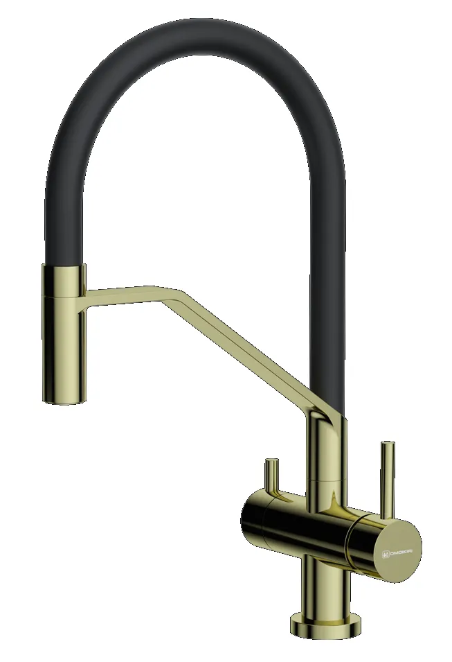 Фото товара: Omoikiri Akeno-LG-BL, смеситель, светлое золото/черный