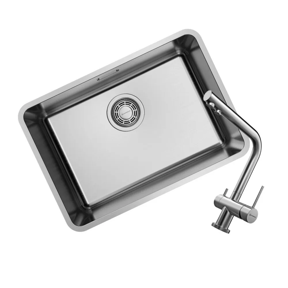 Фото товара: Omoikiri Omi 53-U/I-IN Ultra Mini, мойка, нержавеющая сталь + Nagano-BN, смеситель, нерж. сталь