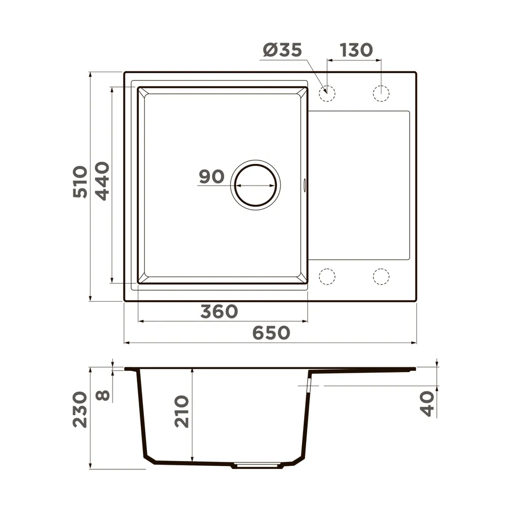 Детальное фото товара: Omoikiri Daisen 65T-ES, мойка, гранит, эспрессо