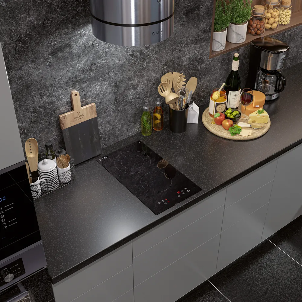 Детальное фото товара: LEX EVH 321 BL стеклокерамическая поверхность