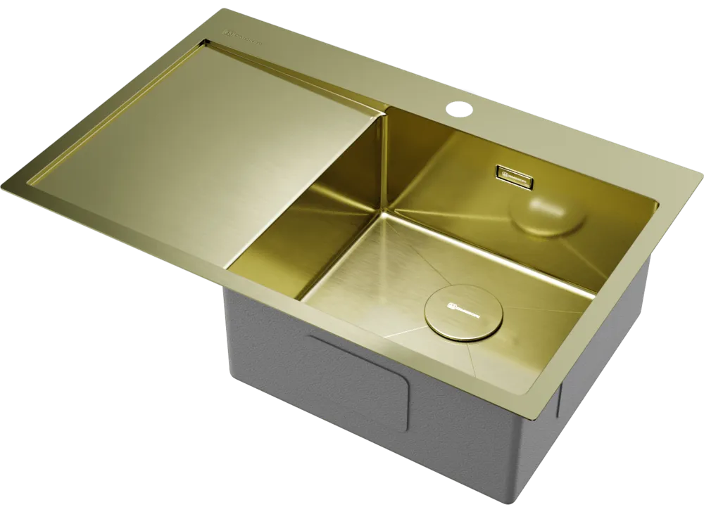 Детальное фото товара: Omoikiri Akisame 78-LG-R, мойка, нержавеющая сталь/светлое золото, чаша справа