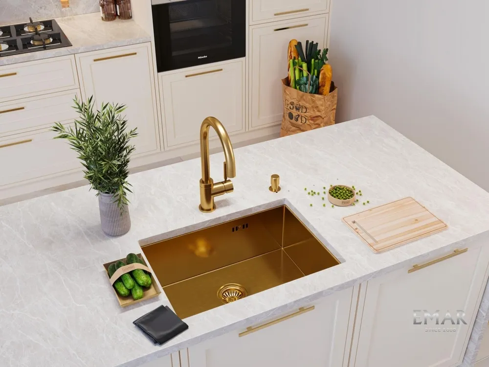 Детальное фото товара: Emar EMB-123 PVD Nano Golden, мойка, нержавеющая сталь, золото