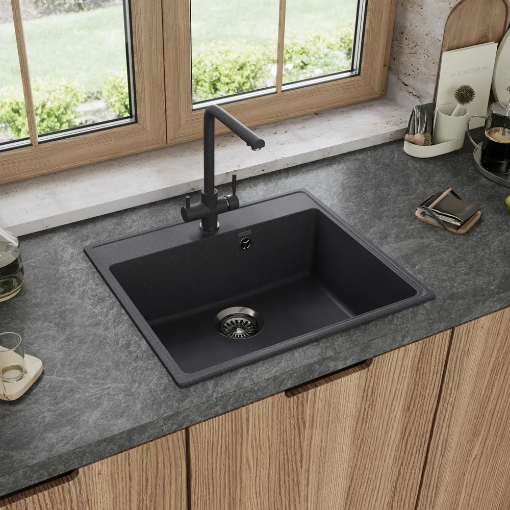 Детальное фото товара: Maunfeld Perla 580 MFQS-580DGR, мойка, гранит, темно-серый