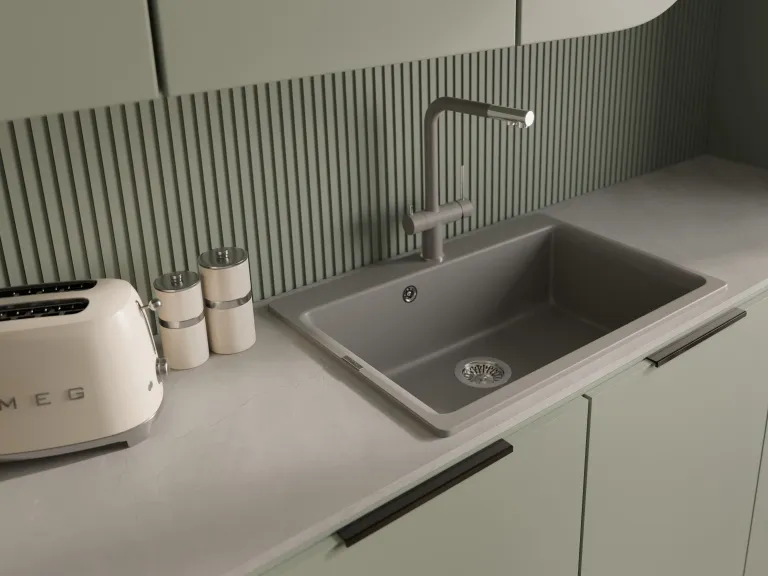 Детальное фото товара: Rivelato LUGANO 1523513 grigio/cromo, смеситель, гранит, серый/хром