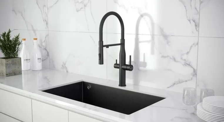 Детальное фото товара: KUCHENSTERN ELIT-FE, смеситель, нержавеющая сталь, черный