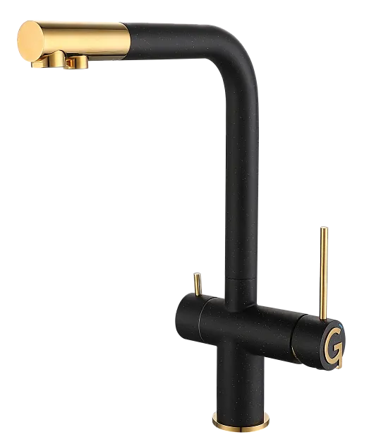 Детальное фото товара: Rivelato LUGANO 1523513 nero/oro, смеситель, гранит, черный/золото