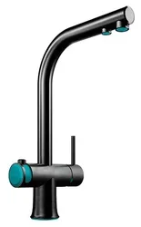 Фото товара: Omoikiri Hotaru-B, смеситель, вороненая сталь/голубые вставки на ручках