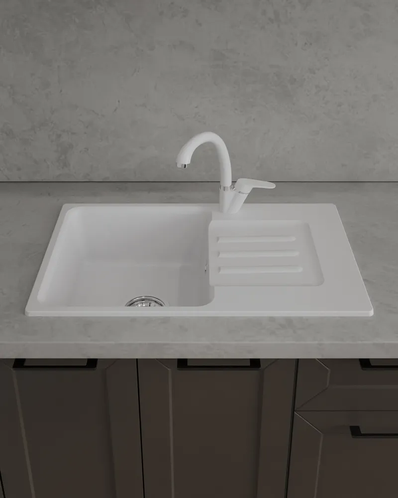 Детальное фото товара: ЭкоМ М-680, мойка, мрамор, белый