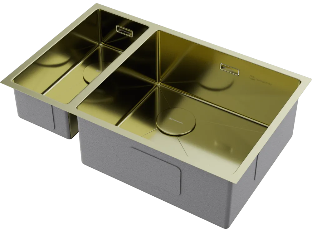 Детальное фото товара: Omoikiri Taki 69-2-U/IF-LG-R Side, мойка, нержавеющая сталь/светлое золото, чаша справа