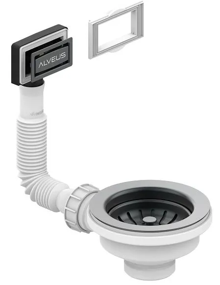 Фото товара: ALVEUS выпуск для мойки 114 ANTHRACITE new c рамкой и заглушкой (гофра)