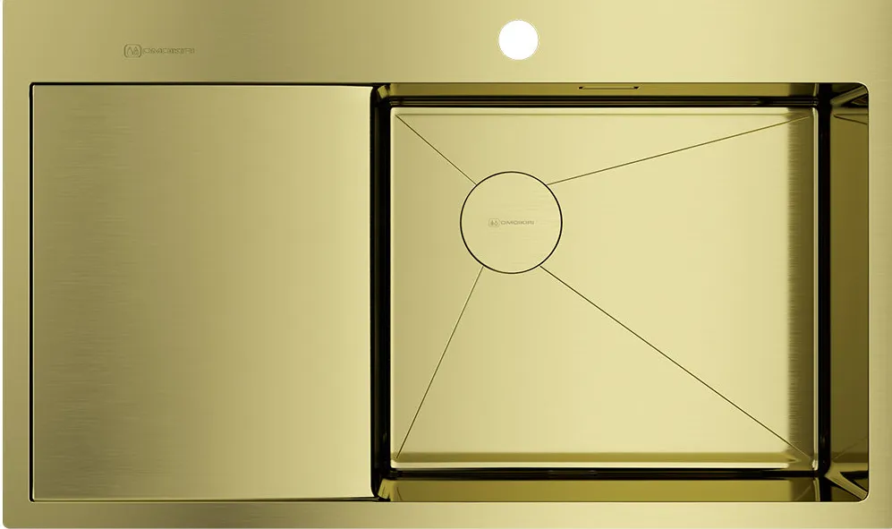 Детальное фото товара: Omoikiri Akisame 86-LG-R Side , мойка, нержавеющая сталь/ светлое золото, чаша справа