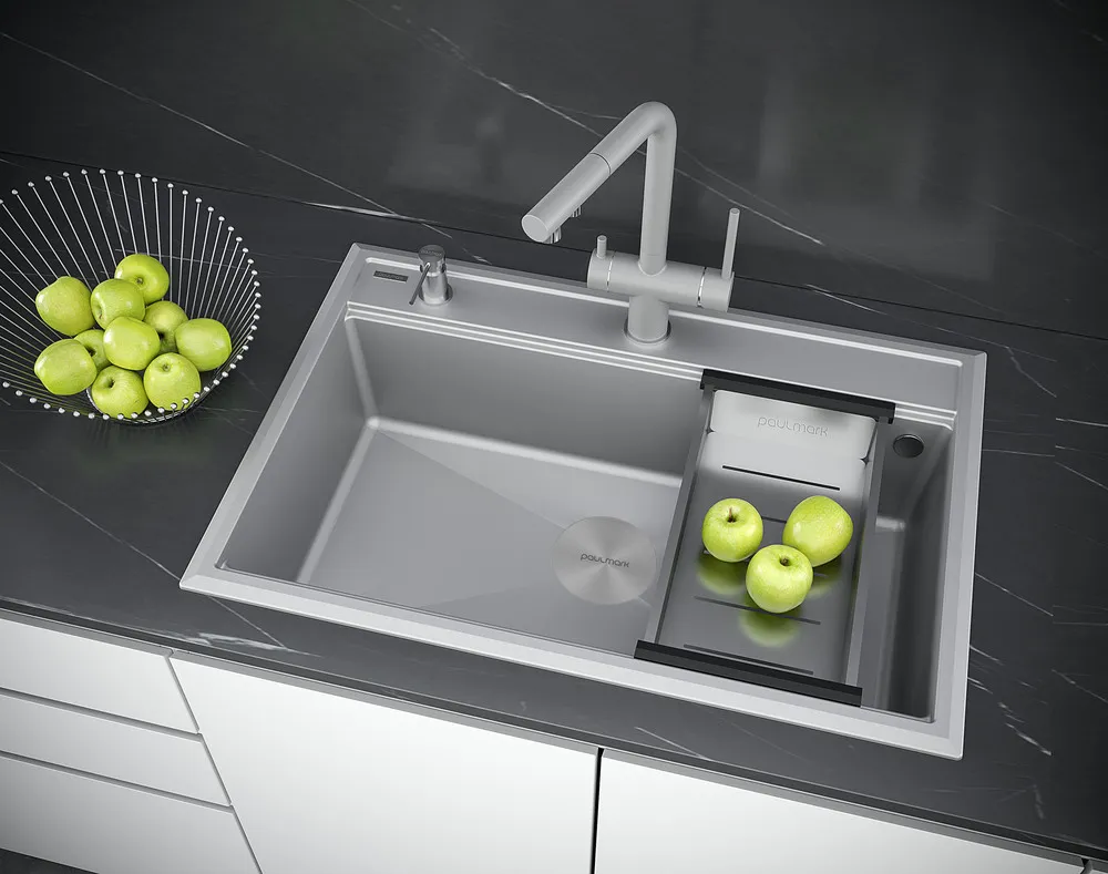 Детальное фото товара: Paulmark STEPIA 80, мойка, гранит, серый металлик