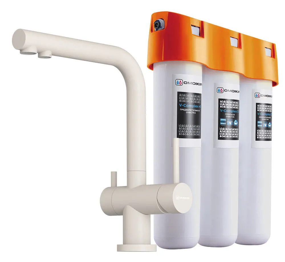 Детальное фото товара: Omoikiri Nagano-PA-P, смеситель, гранит, пастила + Pure drop Lite