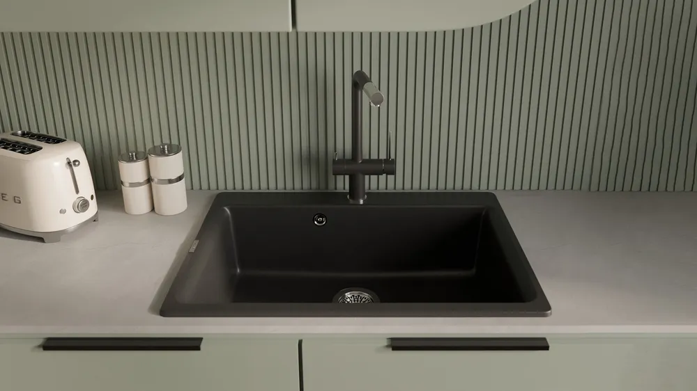 Детальное фото товара: Rivelato LUGANO 1523513 nero/cromo, смеситель, гранит, черный/хром