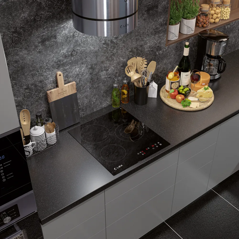 Детальное фото товара: LEX EVH 431 BL стеклокерамическая поверхность