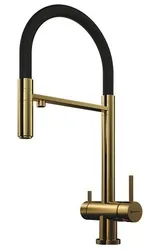 Фото товара: Omoikiri Kanto-PVD-LG, смеситель, светлое золото/черный гибкий шланг