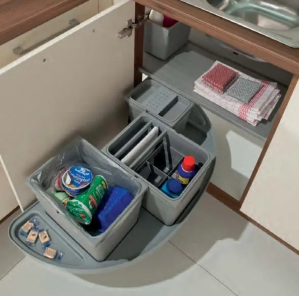 Детальное фото товара: Ninka Vector система сортировки и хранения в угловой шкаф, 3 контейнера 12/5,5/5,5 л, правая, серый