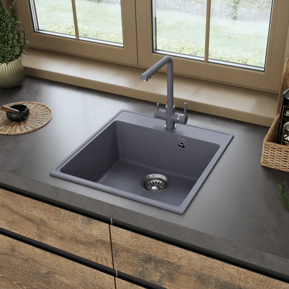 Детальное фото товара: Maunfeld Perla 505 MFQS-505LGR, мойка, гранит, светло-серый