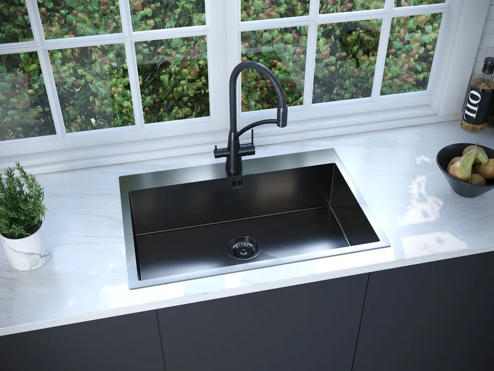 Детальное фото товара: Paulmark KRONER 75, мойка, нержавеющая сталь, вороненая сталь 