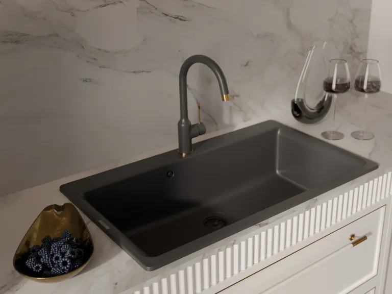 Детальное фото товара: Rivelato GARDA 1923502 antracite/oro, смеситель, гранит, антрацит/золото